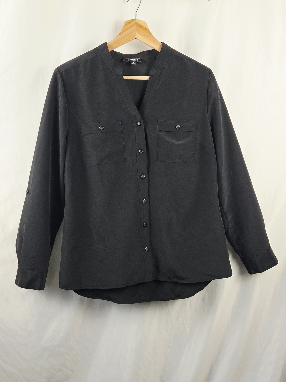 Elementz lack Button-Front V-Neck Long Sleeve 3/4 Sleeve Top Size Small
